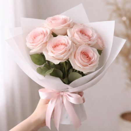 Buket mawar pink sederhana elegan