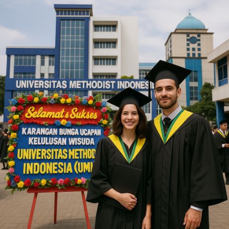 papan bunga kelulusan mahasiswa Universitas Methodist Indonesia