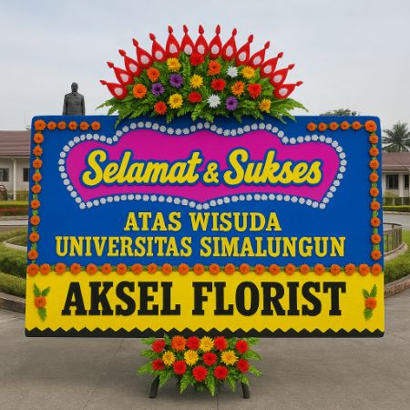 Papan bunga ucapan selamat wisuda Universitas Simalungun dari Aksel Florist