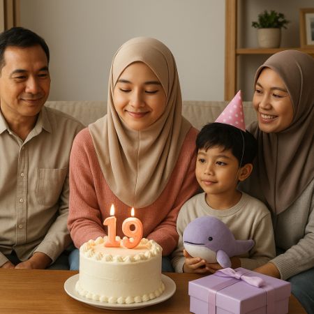 merayakan ulang tahun anak perempuan ke-19